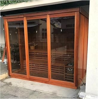 Smartmak Outdoor Steam Sauna, 8 Person Canadian Red Cedar Wood Sauna Room, Traditional Saunas with 220V ETL-Certified 9KW Heating Stove, Backrest Headrest, Rocks, Light Included, 195℉