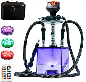 MRPAPA 2 Hose Hookah Set, Modern LED Hookahs with Everything, Portable Hookahs & Hookah Accessories Hookah to go set Great Gift for for Shisha