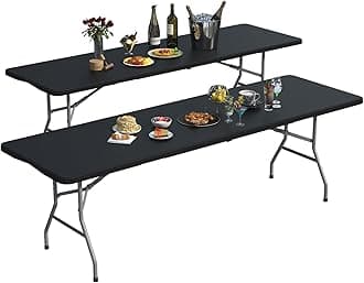 2 Pack Foldable Table 8ft, Plastic Folding Table, Portable Heavy Duty Dining Tables with Lock Function & Carrying Handle, Outdoor Indoor Foldable White Tables for Camping Party Picnic, Black