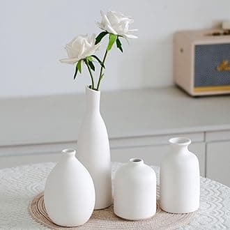 White Ceramic Vase Set of 4, Classic Matte Vases Home Decorations for Table Shelf Office Decor (White)