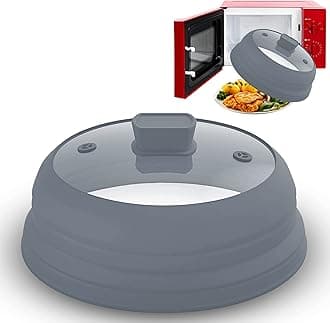 Microwave Splatter Cover Glass 10 Inch - Collapsible Microwave Splatter Cover for Plate & Bowl - Tempered Glass Top, Food-Grade Silicone Dome with Heating Vents & Heat-Safe Handle