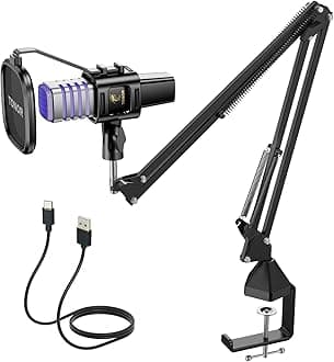 TONOR RGB USB Microphone, Cardioid Condenser Computer Mic, for Conference, Gaming, Streaming, Podcast, Chatting, Compatible with Laptop, PC, 200 cm Cable, with Boom Arm, RGB, TC30S+