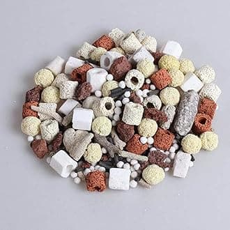 17OZ Aquarium Filter Mixed Ceramic Small Balls Media, Fish Tank Water Filtration Pond Filter Ceramic Rings Brown Volcanic Rock for Water Quality Improve, PH Adjust