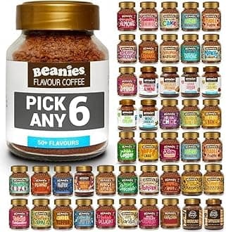 Beanies Flavoured Instant Coffee PICK ANY 6 Jars (50g) from 50+ Flavours Inc. Turkish Delight, Chocolate Orange, Chai Latte, Cookie Dough, Hazelnut, Caramel, Vanilla and More