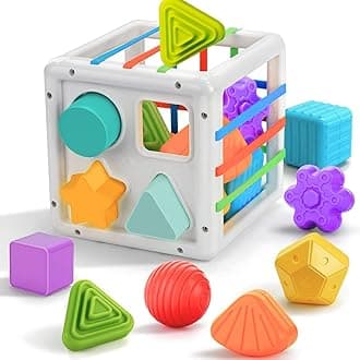 Storio Baby Montessori Toys for Kids Sensory Toy Building Block Cubes & Shapes Sorter Blocks Colorful Textured Balls Sorting Games, 11 Pcs