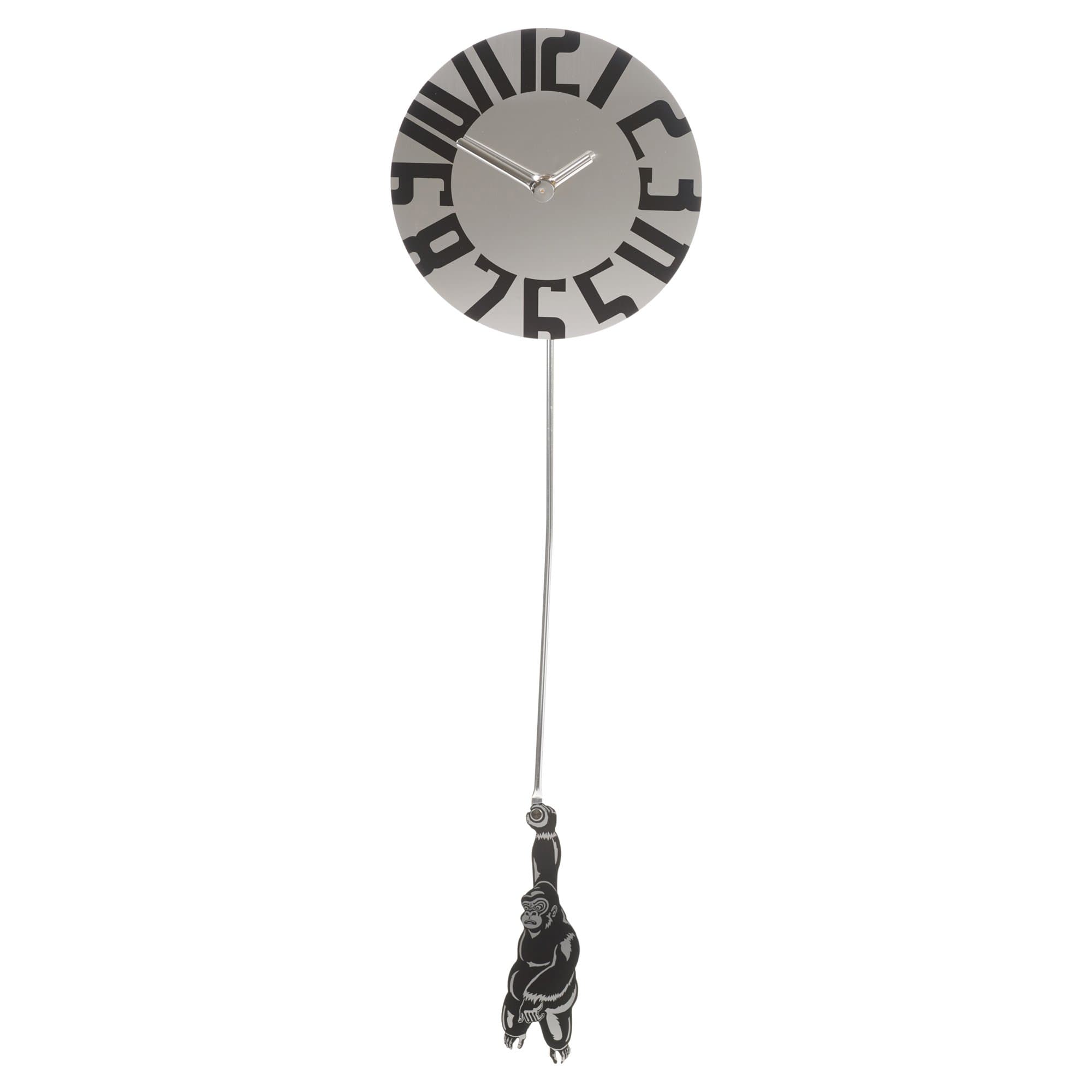 Swinging Monkey Hanging Clock Chrome Effect Office Home Novelty Wall Art Metal