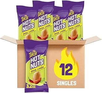 Flare Hot Nuts 12 pc / 3.2 oz Snack Size Box, Chili Pepper & Lime Flavored Medium Spicy Double-Crunch Peanuts.