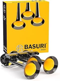 BASURI® Musical Air Horn | 12 & 24 Volt | 130 DB | Version (Tri Jumbo) 16 Super Loud Melodies (Sounds) 3 Pipe (Trumpets) With Turbo Controller For Bus, Truck and Heavy Duty Vehicles