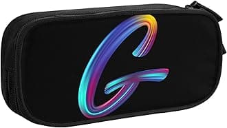 Cute Initial Pencil Case for Kids Students, Large Capacity Pencil Pouch for Boys Girls, Letter Design Pencil Box Pen Bag Office Stationery Organizer, Rainbow Letter G