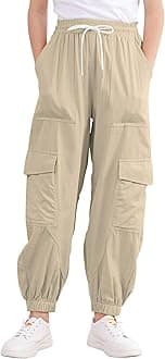 Kimoda Girls Cargo Pants Elastic Waist Casual Jogger Pants for Girls Streetwear Loose Parachute with Pockets 7-14Years