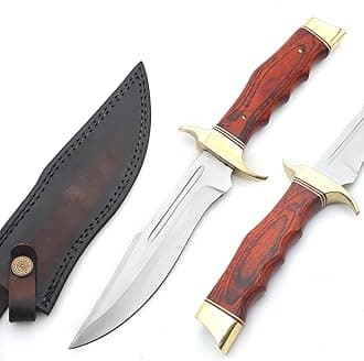 Custom Handmade Stainless Steel Fixed Blade 13.25"" Hunting Bowie Knife with Leather Sheath - Straight Edge Knife for Camping, Hiking, Survival (Stainless Steel Blade)