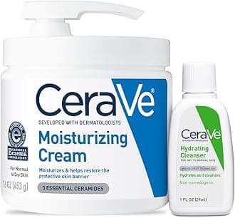 CeraVe Moisturizing Cream & Hydrating Facial Cleanser Skin Care Set, Combo Pack For Dry Skin Relief, Travel Essentials, 1oz Cleanser + 16oz Cream With Pump