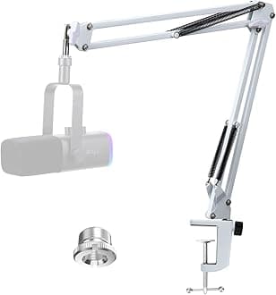 White Boom Arm for Fifine AM8 - White Mic Arm Compatible with Fifine AM8 Microphone, Professional Adjustable Scissor White Microphone Boom Arm Stand by YOUSHARES