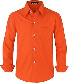 Spring&Gege Boys' Cotton Dress Shirt Long Sleeve Casual School Uniform Woven Button Down Shirt