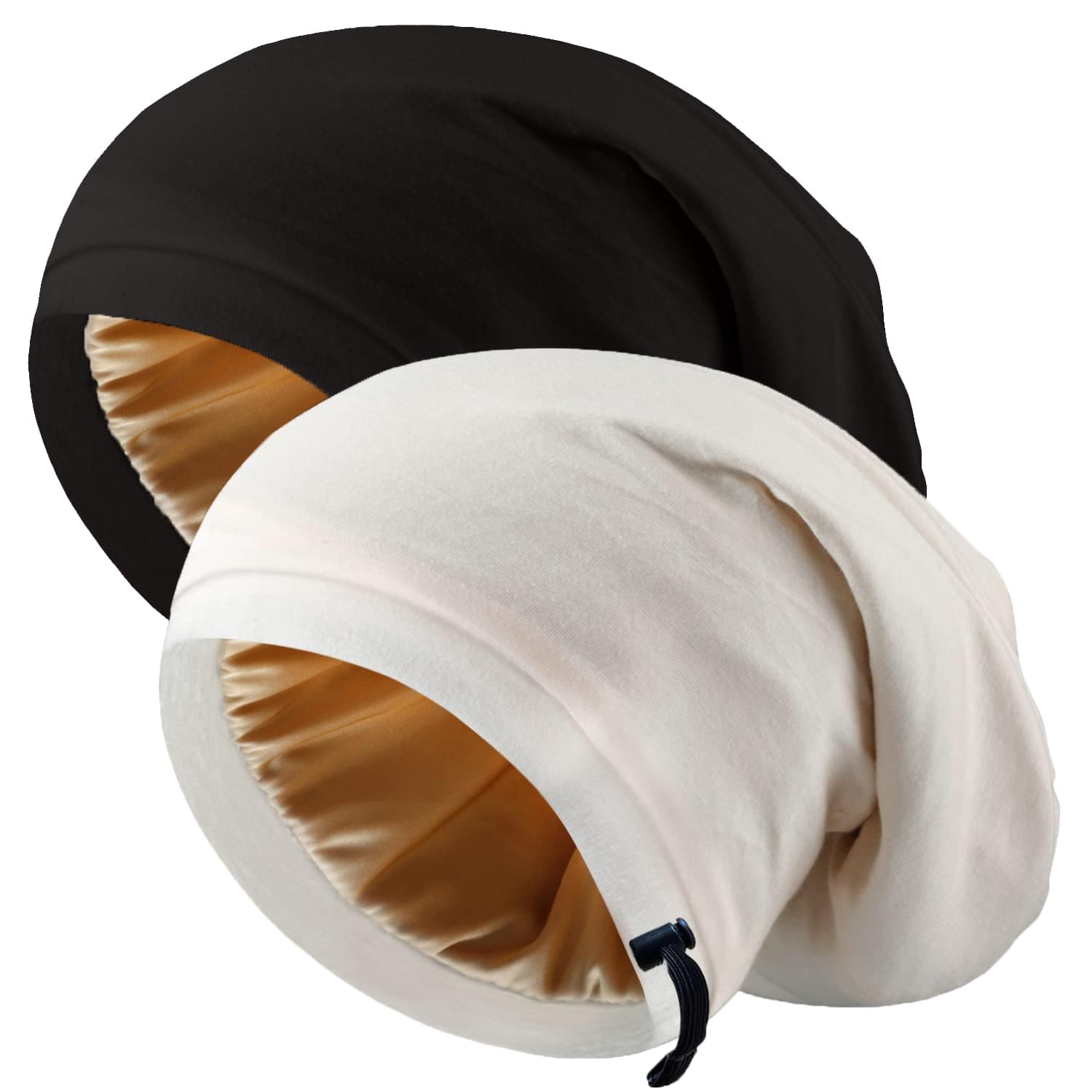 2 Pcs Adjustable Silk Hair Bonnet for Sleeping, Satin Lined Sleep Cap for Women and Men, Silk Hair Wrap Slouch Beanie.