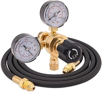 CGA580 Argon CO2 Regulators, Argon Gauges Gas Welding Regulator Compatible with Mig Tig Miller Lincoln Weld 0-4500PSI / 0-10BAR - CO2 Argon Regulator with 6.6Ft Hose