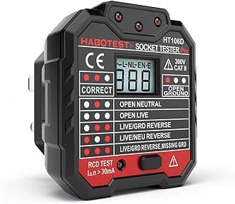 QUILLE Socket Tester Mains Outlet Tester with LCD Display Neutral Live Earth Wire Testing RCD Test - UK Plug