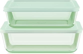 Pyrex Tinted (4-PC) Large Rectangular Food Storage Container Set, Snug Fit Non-Toxic Plastic BPA-Free Lids, Freezer Dishwasher Microwave Safe, 6 Cup & 11 Cup