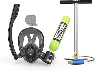 Mini Scuba Tank with Snorkel Mask 0.5L Inflatable Diving Tank with Full Face Diving Mask Pony Bottle Backup Diving Air Tank Suits for Recreational Snorkeling Shallow Diving