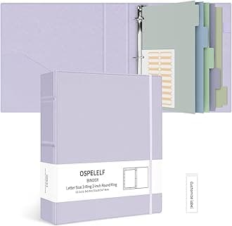 Ospelelf Vintage Hardcover 3 Ring 2 inch Leather Binder, Professional Binders Organizer Suitable for Letter Size Documents, Binder Dividers with Tabs, Purple