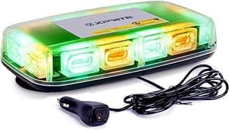 Xprite Upgraded 12" 72LED Rooftop Mini Strobe Lights, Emergency Safety Flashing Beacon Light Bar with Magnetic Base for 12V-24V Construction Vehicles, Trucks, Snow Plow, Postal Car (Amber/Green)