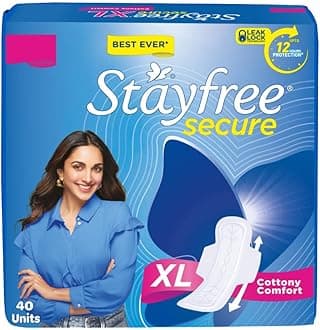 Stayfree Secure Extra Large Cottony Soft Cover Sanitary Pads for Women with Wings, 40 Pads