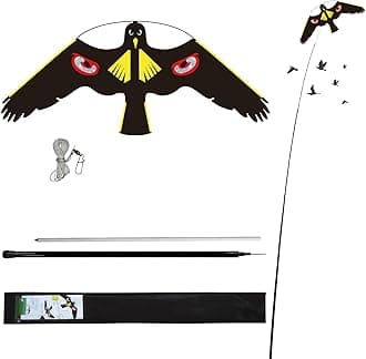 Bird Scarer Flying Kite Crops Farm Protector Bird Hawk Flying Kite with 4m Telescopic Pole