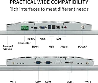 TouchWo 21.5 inch Capacitive Multi-Touchscreen Industrial Embedded Win-10 PC Monitor, IP65 Screen with 10 Points Touch Display, i5+RAM 8G+256G SSD, Integrated Phoenix2pin, HD-MI-Out & USB Ports