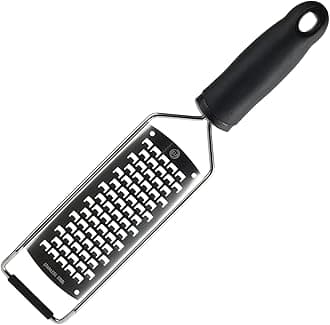 Cheese Grater Handheld, Kitchen Food Shredder Tool for Grating Parmesan, Garlic, Ginger etc, Small Flat Zester Grater, Stainless Steel with Non Slip Rubber Foot and Easy Grip Handle