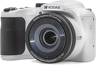 PIXPRO AZ255 Digital Camera, 25x Optical Zoom Bridge with 16MP Sensor, AA Batteries, OIS, 1080p Full HD Video, White
