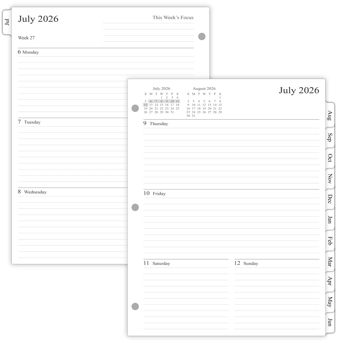 newestor 2026-2027 Weekly Planner Refills for 3-Ring Binder with Monthly Tabs, Jul 2026 - Jun 2027, 8-1/2" x 11", Folio Size 5 / Monarch