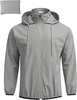 Men's Packable Rain Jacket Lightweight Waterproof Raincoat with Hood Outdoor Running Hiking Cycling