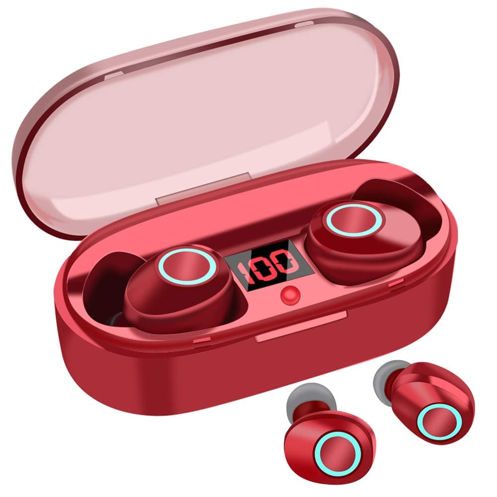 True Wireless Earbuds, LED Digital Energy Display, 20H Playtime, Volume Control, Hi-Fi Sound, Dual Microphone, Headphones Bluetooth 5.0 No Latency, In Ear Sweatproof Earphones w/Charging Case