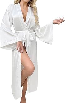 WADAYUYU Long Robes for Women Satin White Robe Soft Lightweight Bathrobe, Ele...