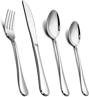 Cutlery Set, Onader Stainless Steel 24 Piece Cutlery Set for 6 People, Flatware Silverware Set with Knife Fork Spoon, Elegant Tableware for Daily Use/Christmas, Mirror Finished. Dishwasher Safe