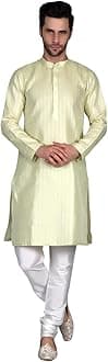 Ethluxis Men's Silk Blend Embroidered Kurta with White Churidar Set