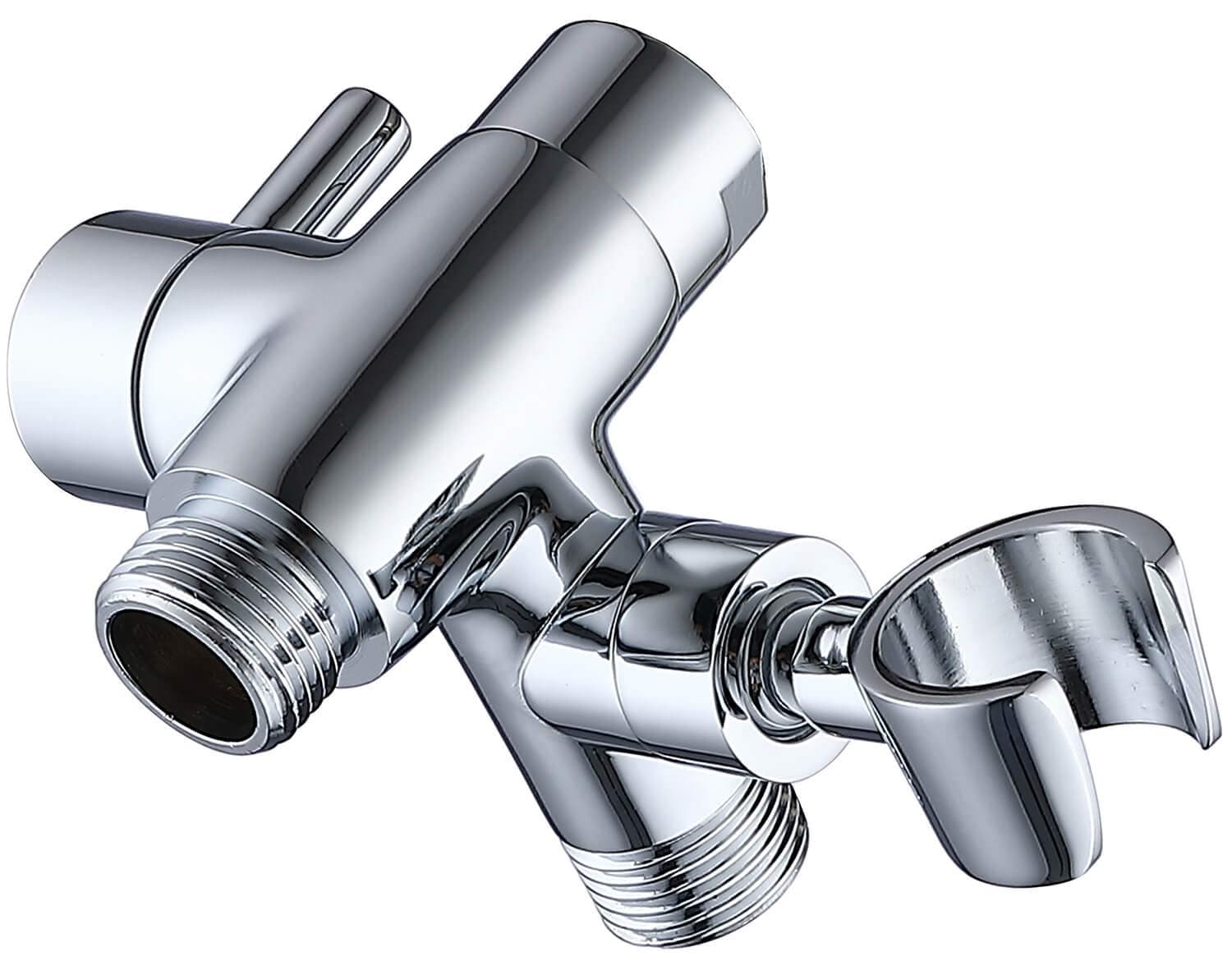 G-Promise Solid Metal Shower Arm Diverter with Holder for Hand Held Showerhead and Fixed Spray Head, G 1/2 3-Way Bathroom Universal Diverter System Replacement Part (Polished Chrome)