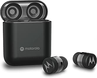 Motorola Sound Moto Buds 120 - True Wireless Bluetooth Earbuds with Microphone & Compact Charging Case - IPX5 Water Resistant, Voice & Smart Touch-Control, Lightweight Comfort-Fit, Clear - Black