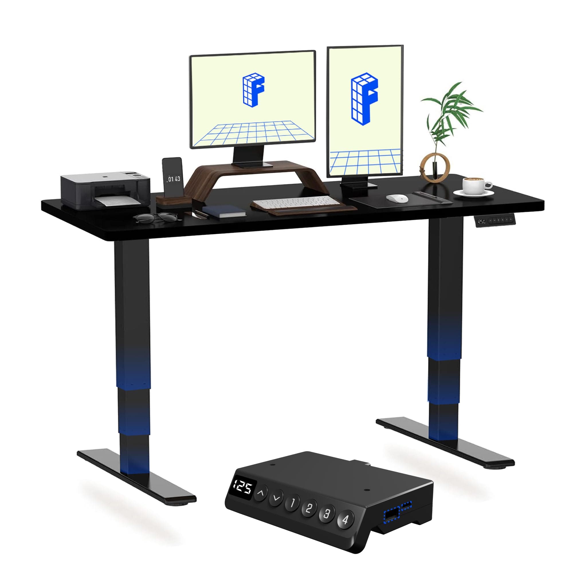 FLEXISPOT E6 MAX ONE PIECE Electric Standing Desk with USB Dual Motors 3 Stage Height Adjustable Sit Stand Up with Memory Smart Panel(Black Frame+120x60cm Black Top)
