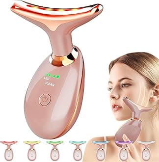 Red Light Therapy for Face Electric Massager, Rejuvenation for Face & Neck Beauty Firming Wrinkle Removal Device, EMS Anti-Wrinkle Skin Care Massage Heating Tool. (7 Light Modes-Rose Gold)