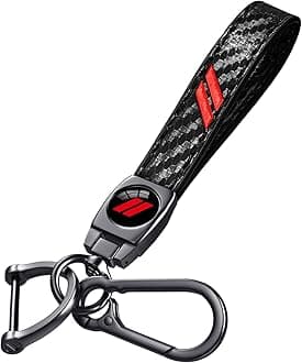 Black Car Keychain for Dodge Charger Challenger Durango RAM 1500, Black Leather & Metal Key Ring with Dual Stripe Logo, Car Key Holder Accessories