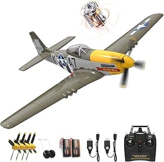 - P51 Mustang RC Plane Brushless 4 Channel - VOLANTEXR 500mm RC Planes with XPilot Stabilizer & 3D Aerobatic, RC Airplanes for Adults ​2 Batteries