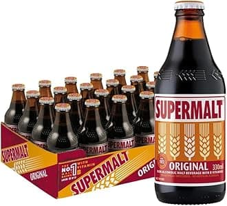 Supermalt Original Non-Alcoholic Vegan Malt Drink with B Vitamins, 330ml (Pack of 24 Bottles)