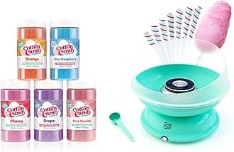Cotton Candy Express BB1000-S Cotton Candy Maker with 5-11oz Jars with Cherry, Grape, Blue Raspberry, Orange, Pink Vanilla Silk Sugar and 50 Paper Cones, Easy to Use and Use