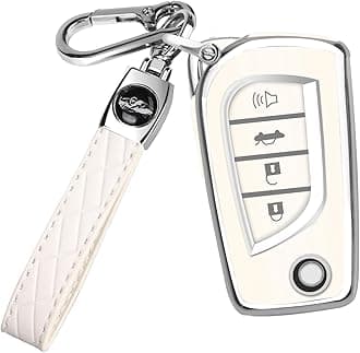 QBUC for Toyota Flip Key Fob Cover Soft TPU Key Case Cover with Keychain for Fortuner Tundra Camry RAV4 Challenger Key Shell