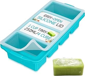 Silicone Freezer Tray With Lid - Soup Freezer Container molds - Large Ice Cube Tray- makes 8 perfect 1 cup portions cubes, 1-Pack Freezer Storage Food Soups & Meal Prep - Oven & Dishwasher -Safe