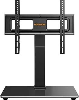 Perlegear Universal TV Stand, Swivel TV Stand Base for 32–70 inch TVs, Height Adjustable Table Top TV Stand Mount with Tilt, Tempered Glass Base, Holds up to 88 lbs, Max VESA 400x400mm, PGTVS26