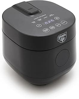 GreenLife Digital Rice Cooker, 2-Cups Uncooked/4-Cups Cooked, Removable Nonstick Ceramic PFAS-Free Pot, One-Touch Presets, Oats, Quinoa, Brown Rice, Auto Keep Warm, Fuzzy Logic Tech, 1.5 QT, Black