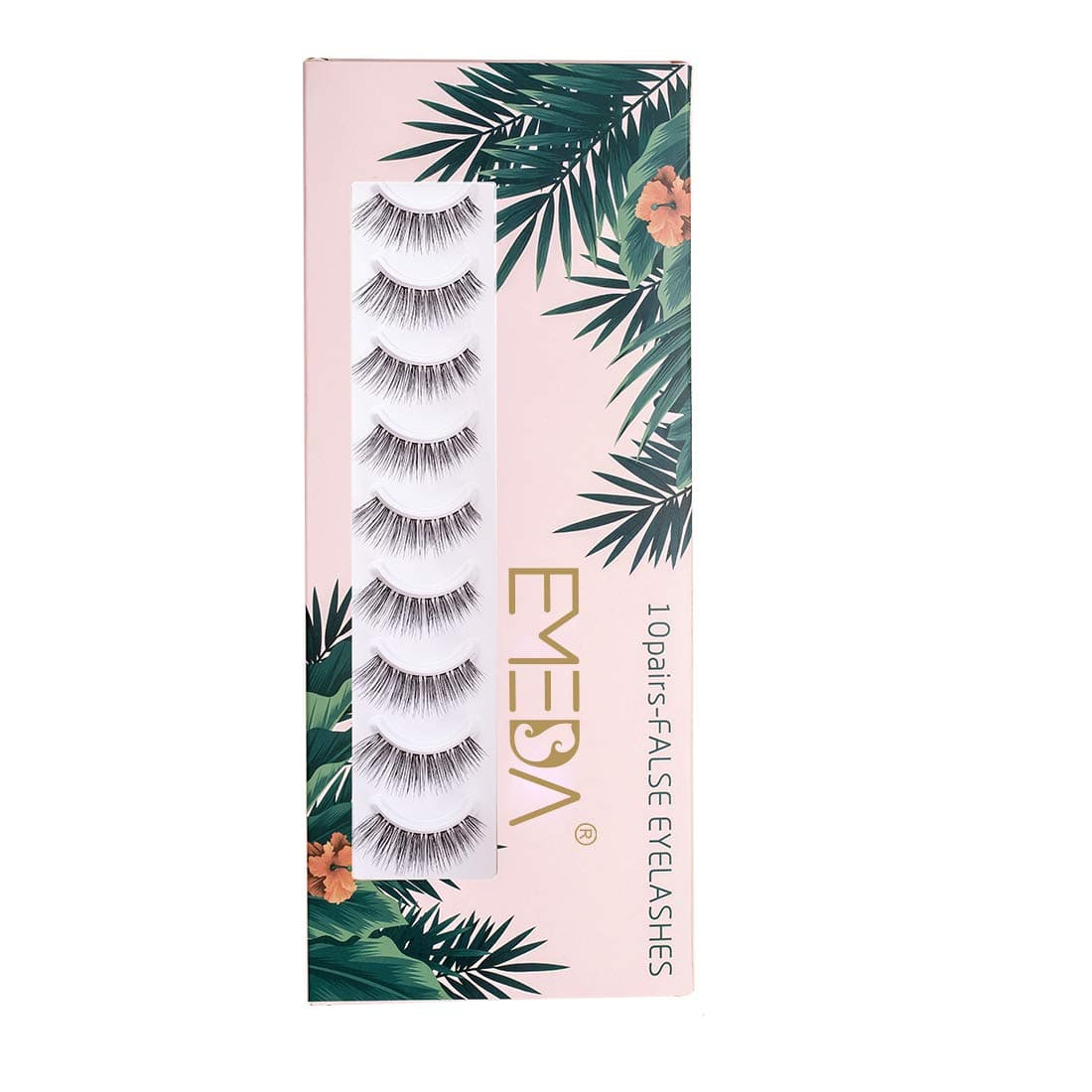 EMEDA False Eyelashes Natural Lashes Wispy 0.01mm Ultra Thin Band 12mm Cat Eye 10 Pairs Invisible Clear Band 3D Demi Wispies Short Fake Eye Lashes Strips Handmade (005)