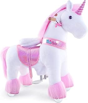 PonyCycle Mechanical Ride On Unicorn Hobby Horse Toy with Wheels Classic Model U Plush Walking Animal Rideable Unicorn for Toddlers Ages 3-4 Indoor Outdoor Riding unicorn Toy Pink Ux302